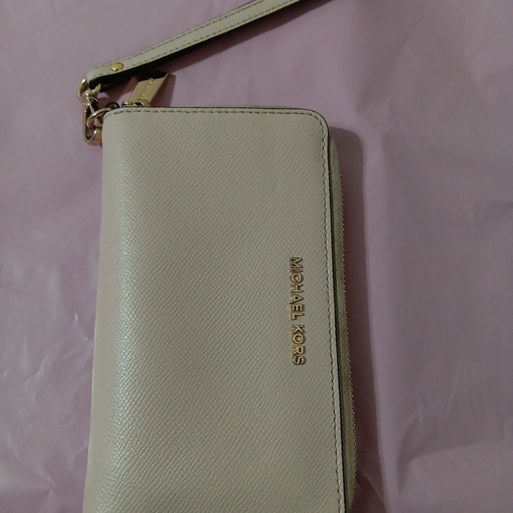 Michael Kors Cream Wristlet with Gold Hardware